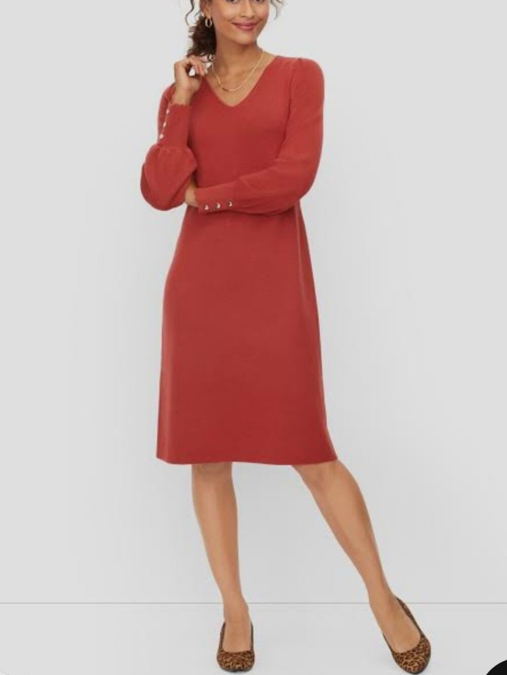 Talbots 100% Pure Merino Wool V Neck Sweater Dress Sz L Petite